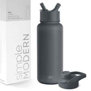 Simply Modern - Graphite Water Bottle w/ Straw and Two Lids Reusable Leak Proof